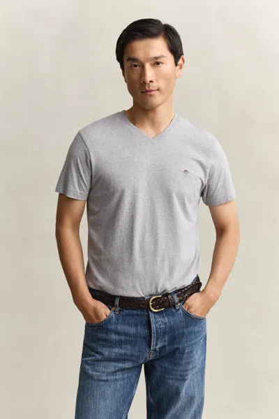 Gant Slim Fit Shield V-neck T-shirt In Gray