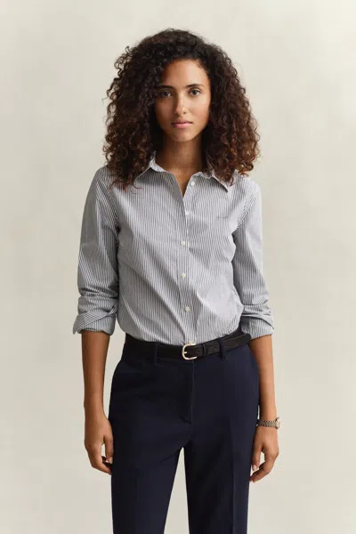 Gant Slim Fit Striped Poplin Shirt In Blue