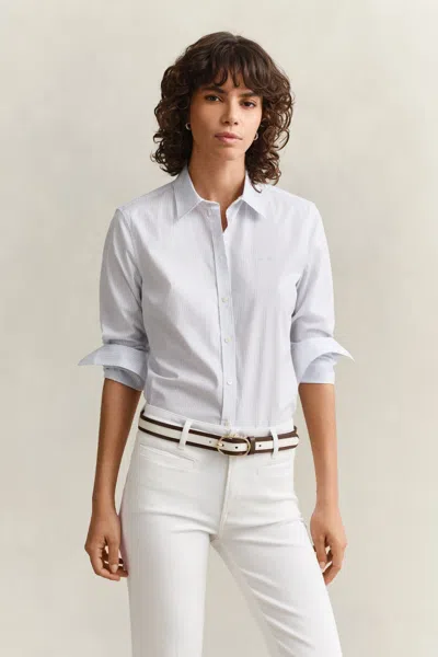 Gant Slim Fit Striped Poplin Shirt In Blue
