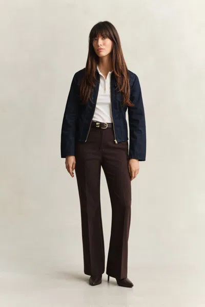 Gant Slim Flared Slacks In Brown