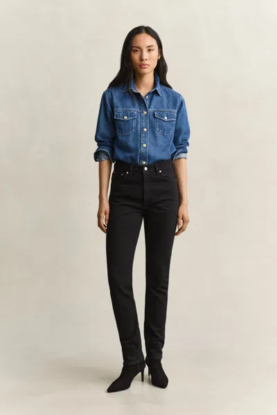 Gant Slim High-waisted Jeans In Black