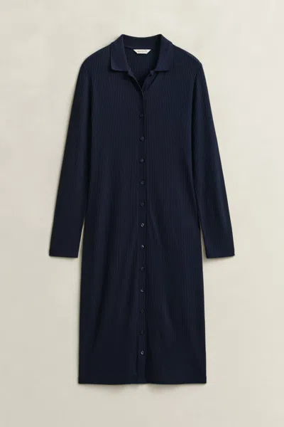 Gant Slim Ribbed Polo Dress In Blue