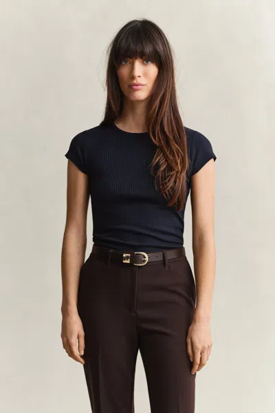 Gant Slim Ribbed T-shirt In Blue