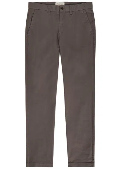 Gant Straight-leg Stretch-cotton Chinos In Brown
