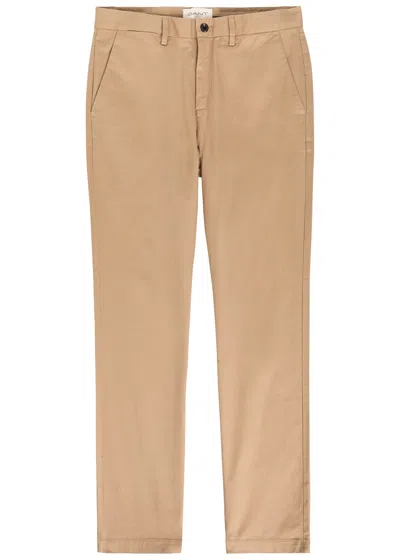 Gant Straight-leg Stretch-cotton Chinos In Neutral