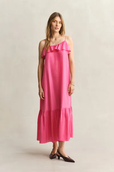 Gant Strappy Silk Midi Dress In Pink