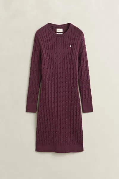 Gant Stretch Cotton Cable Knit Crew Neck Dress In Purple