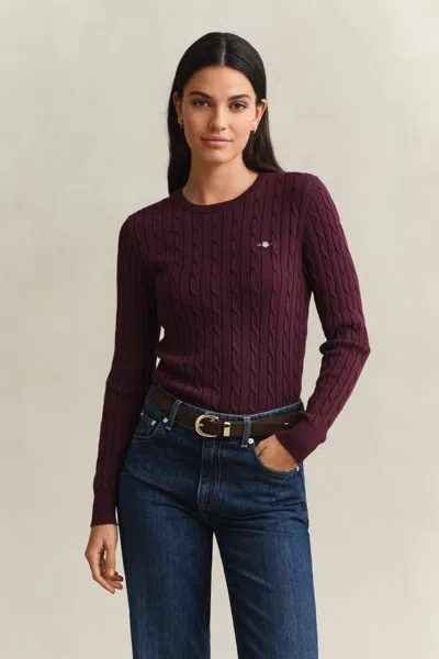 Gant Stretch Cotton Cable Knit Crew Neck Sweater