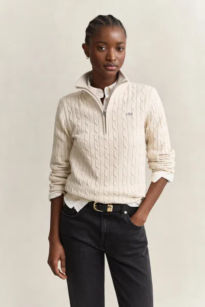Gant Stretch Cotton Cable Knit Half-zip Sweater