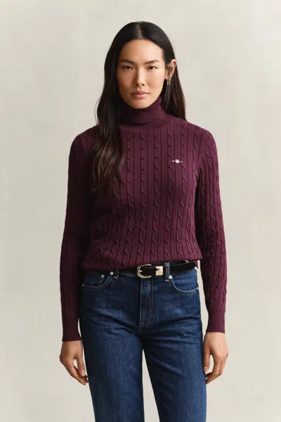 Gant Stretch Cotton Cable Knit Turtleneck Sweater