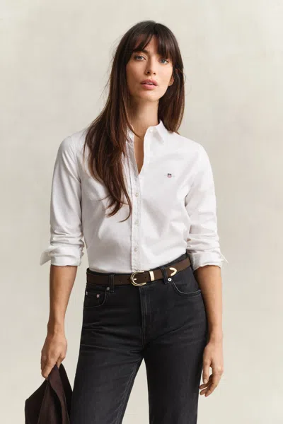 Gant Stretch Oxford Shirt In White