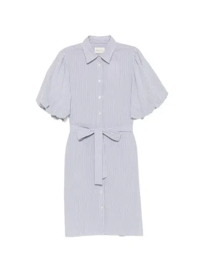 Gant Striped Balloon-sleeve Midi Dress In White