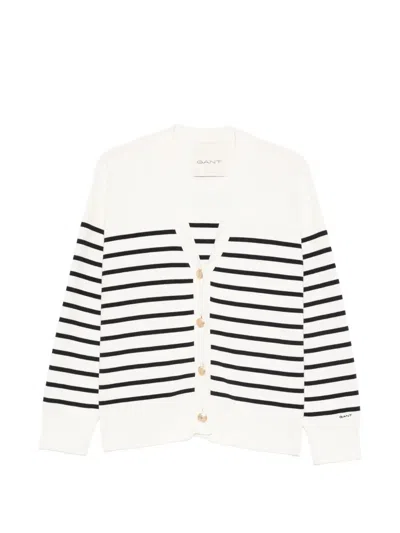 Gant Striped Buttoned Cardigan In White