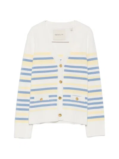 Gant Striped Button-up Cardigan In Neutral