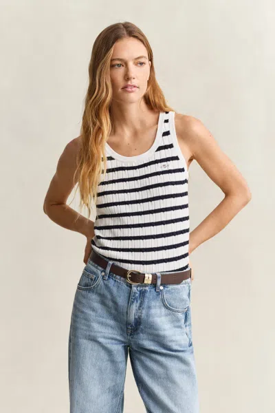 Gant Striped Cable Knit Tank Top In White