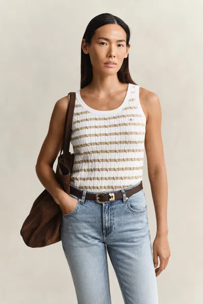 Gant Striped Cable Knit Tank Top In White