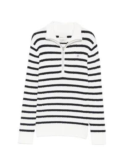 Gant Striped Cable-knit Sweater In White