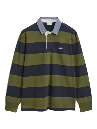 Gant Striped Chambray Polo Shirt In Green