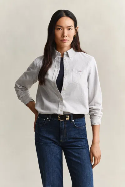 Gant Striped Classic Oxford Shirt In White