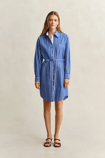 Gant Striped Classic Poplin Dress In Blue