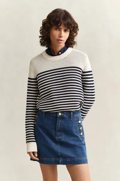 Gant Striped Textured-knit Sweater In Multi