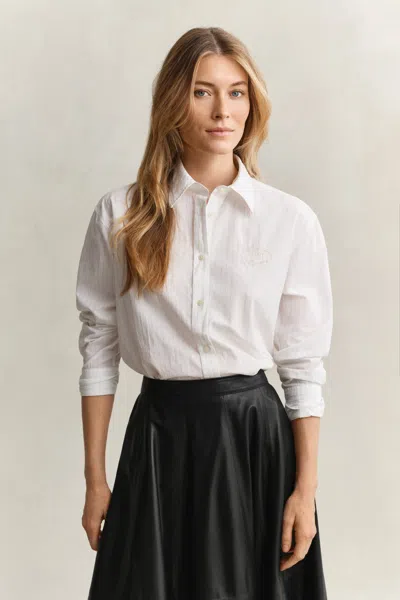 Gant Striped Embroidered Shirt In White