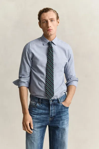 Gant Striped Flannel Mélange Shirt In Blue