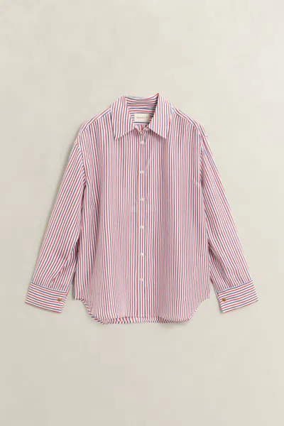 Gant Striped Habotai Silk Blouse In Pink