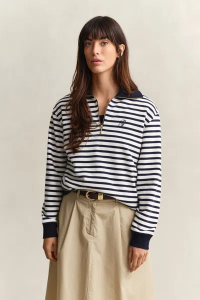Gant Striped Half-zip Sweatshirt In Blue