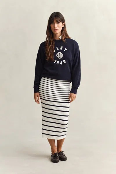 Gant Striped Knitted Pencil Skirt In White