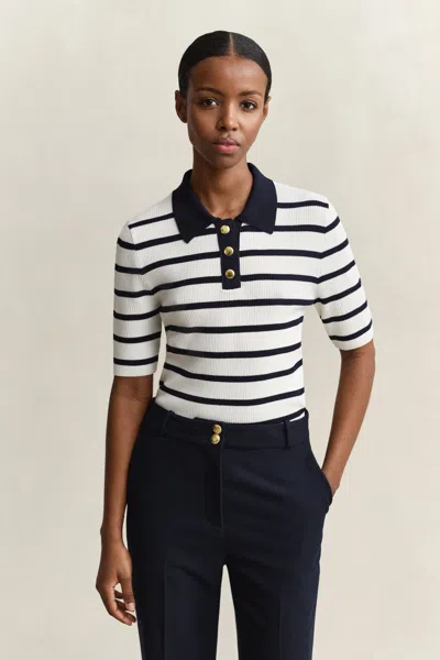 Gant Striped Knitted Rugger In Blue