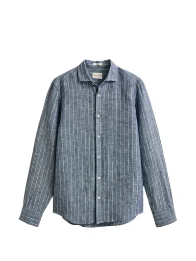 Gant Striped Linen Shirt In Blue