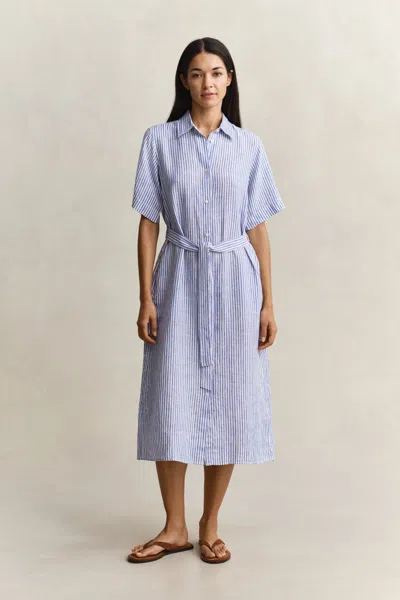 Gant Striped Linen Shirt Dress In Blue