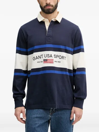 Gant Striped Logo-embroidered Sweater In Blue