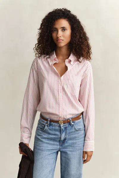 Gant Striped Luxury Oxford Shirt In Green