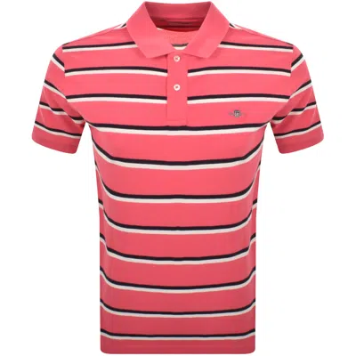 Gant Striped Polo T Shirt Watermelon Pink