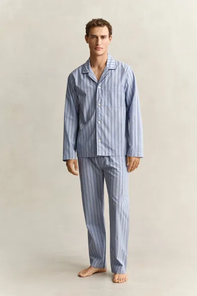 Gant Striped Poplin Pajama Set In Lavender Blue