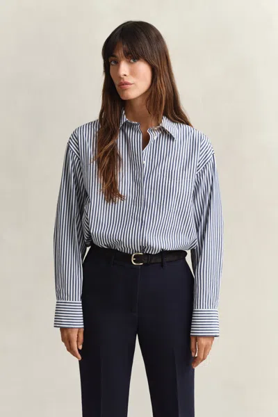 Gant Striped Poplin Shirt In Blue