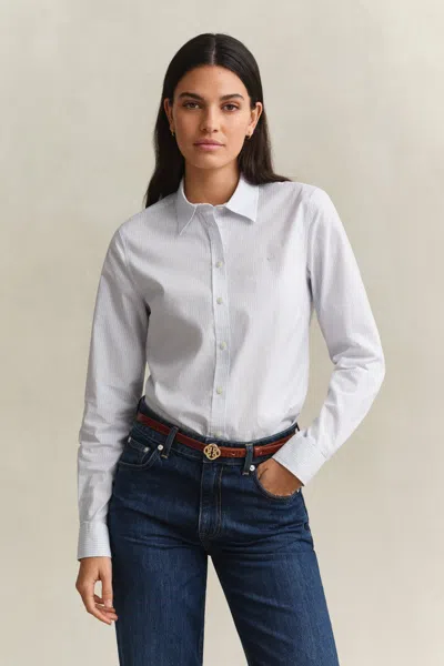 Gant Striped Poplin Shirt In Blue