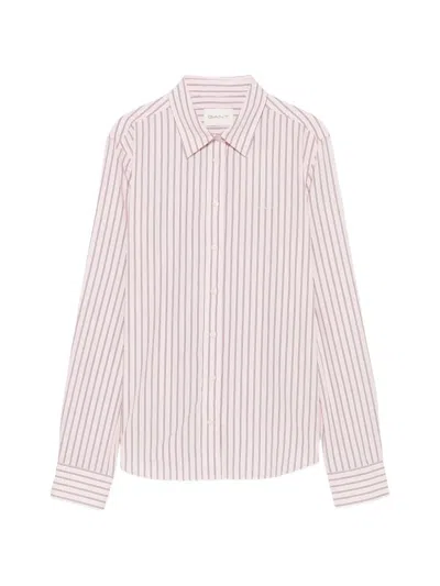 Gant Striped Poplin Shirt In Brown