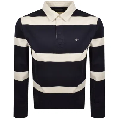 Gant Striped Rugger Polo T Shirt Navy In Blue