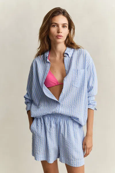 Gant Striped Seersucker Shirt In Blue