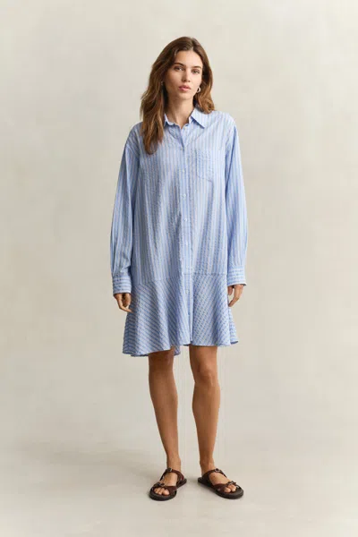 Gant Striped Seersucker Shirt Dress In Blue