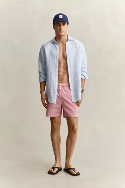 Gant Striped Seersucker Swim Shorts In Pink