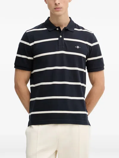 Gant Striped Short-sleeve Polo Shirt In Blue