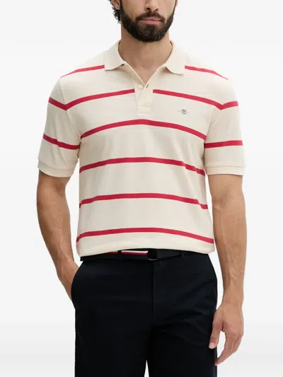 Gant Striped Short-sleeve Polo Shirt In White
