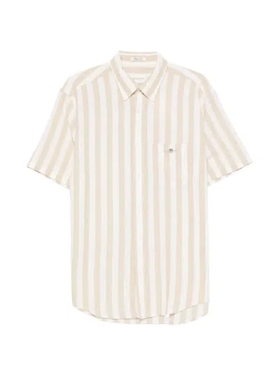Gant Striped Short-sleeve Shirt In Neutral