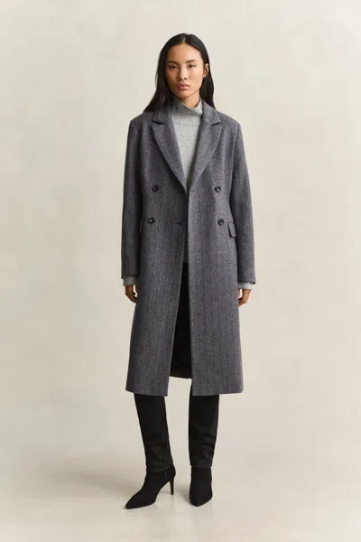 Gant Striped Wool Blend Coat In Gray