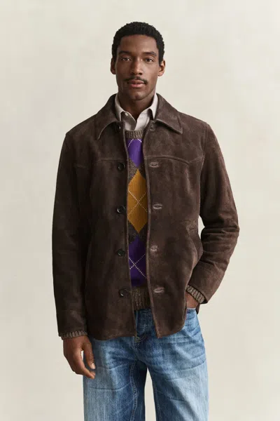 Gant Suede Mid Length Jacket In Brown