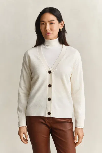 Gant Superfine Lambswool Cardigan In Neutral